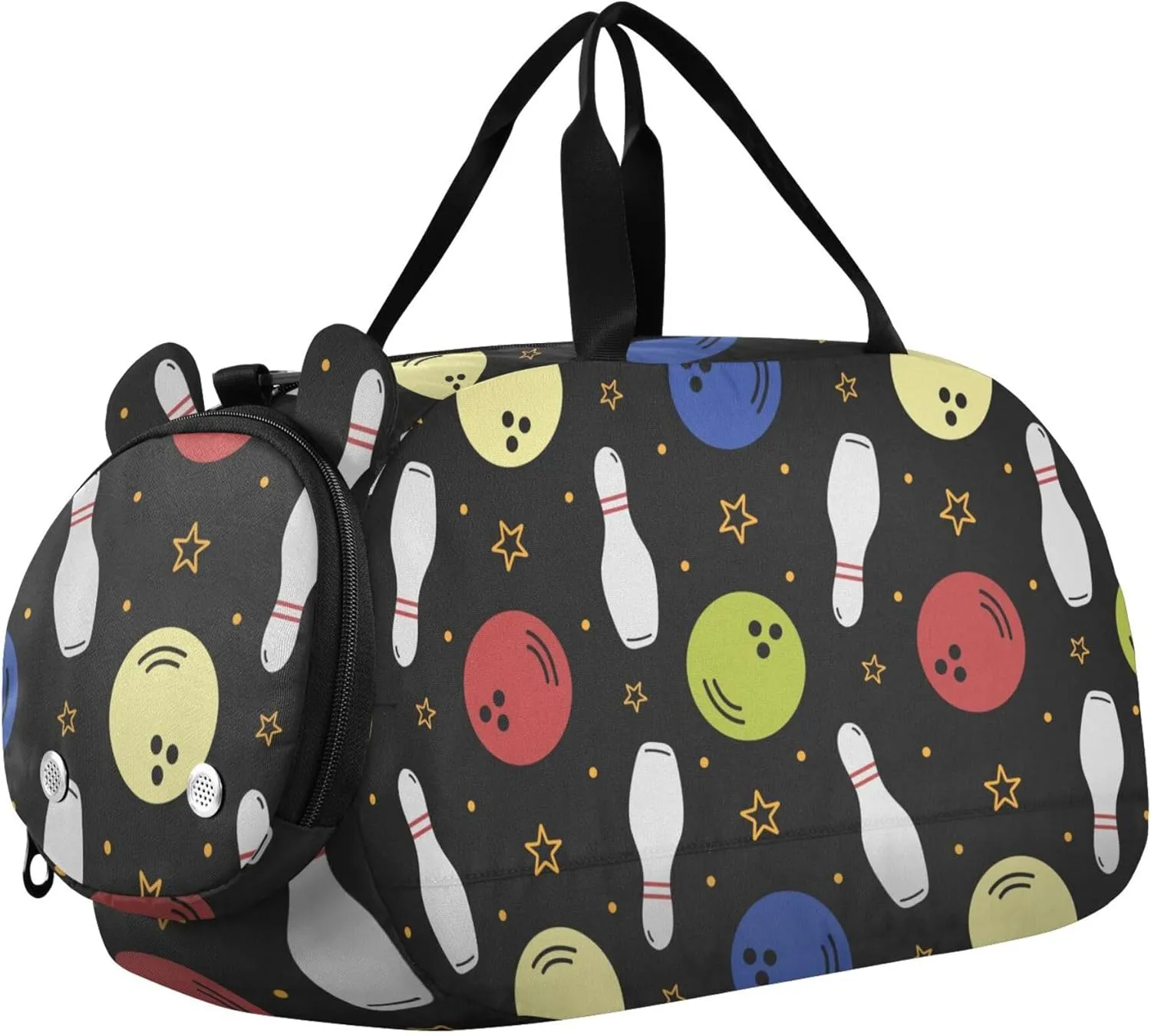 Bowling Pins and Balls Sports Duffle Bag for Girls Boys, Gym Bag with Shoe Compartment, Kids Travel Overnight Weekender Shoulder Bag