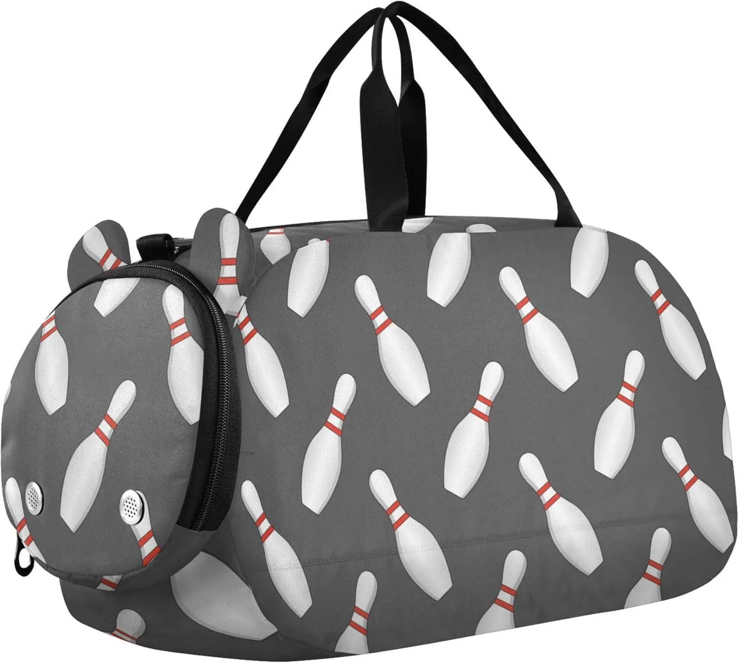 Bowling Pins and Bowls Sports Duffle Bag for Girls Boys, Gym Bag with Shoe Compartment, Kids Travel Overnight Weekender Shoulder Bag