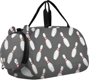 Bowling Pins and Bowls Sports Duffle Bag for Girls Boys, Gym Bag with Shoe Compartment, Kids Travel Overnight Weekender Shoulder Bag