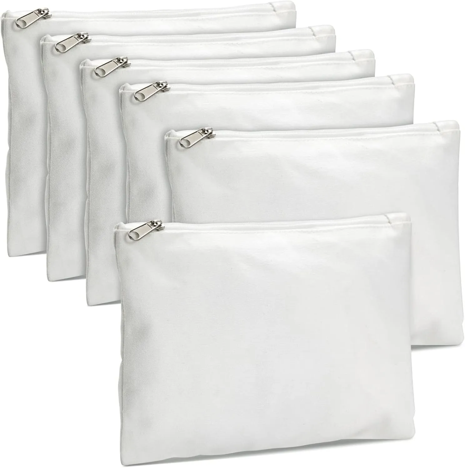 Bright Creations 6-Pack White Makeup Bag Set with Zipper - 8x6 Customizable Cotton Canvas Pouches for DIY Arts and Crafts, Items to Tie-Dye for Cosmetic Items, Stationary, Party Favors - Canvas Bag