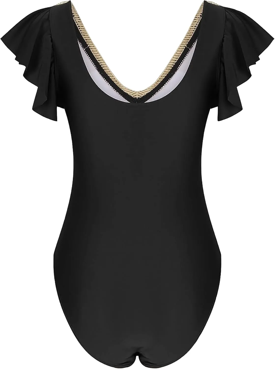Buauty Womens One Piece Swimsuits Tummy Control Bathing Suits Deep V Lace Neckline Ruffle Swimwear Women 2025