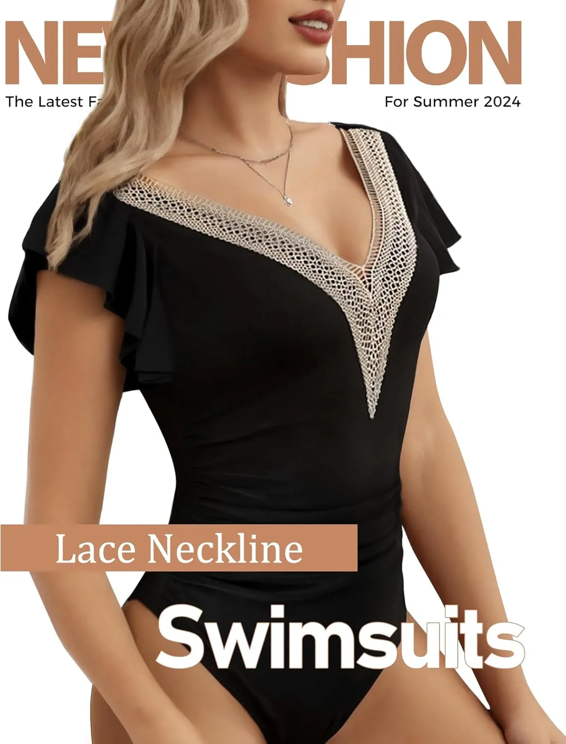 Buauty Womens One Piece Swimsuits Tummy Control Bathing Suits Deep V Lace Neckline Ruffle Swimwear Women 2025