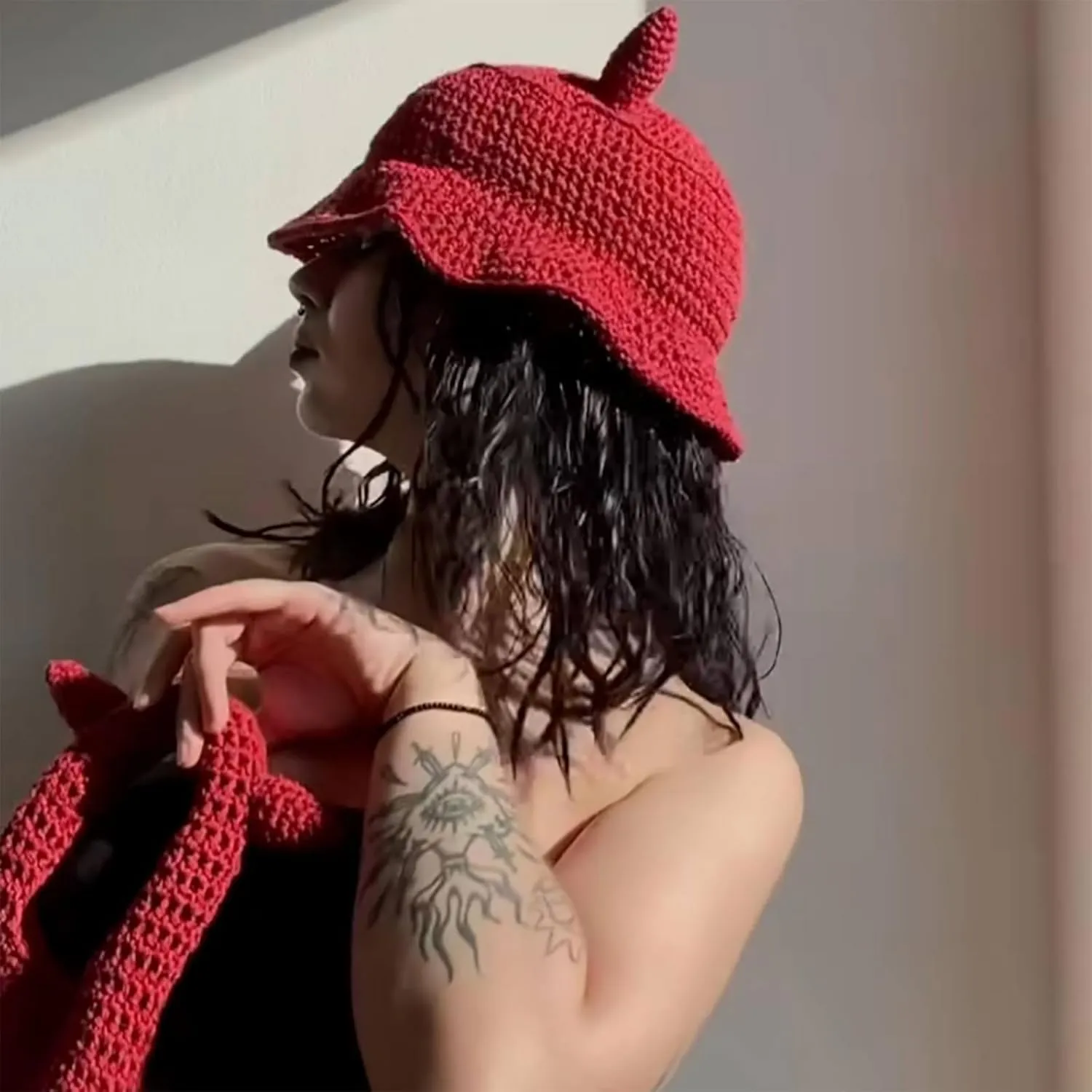 Bucket hat,Crochet Bucket Hat/Bag for Womens Knit Handmade Foldable Floppy Beach Hat Fashion Fisherman Casual