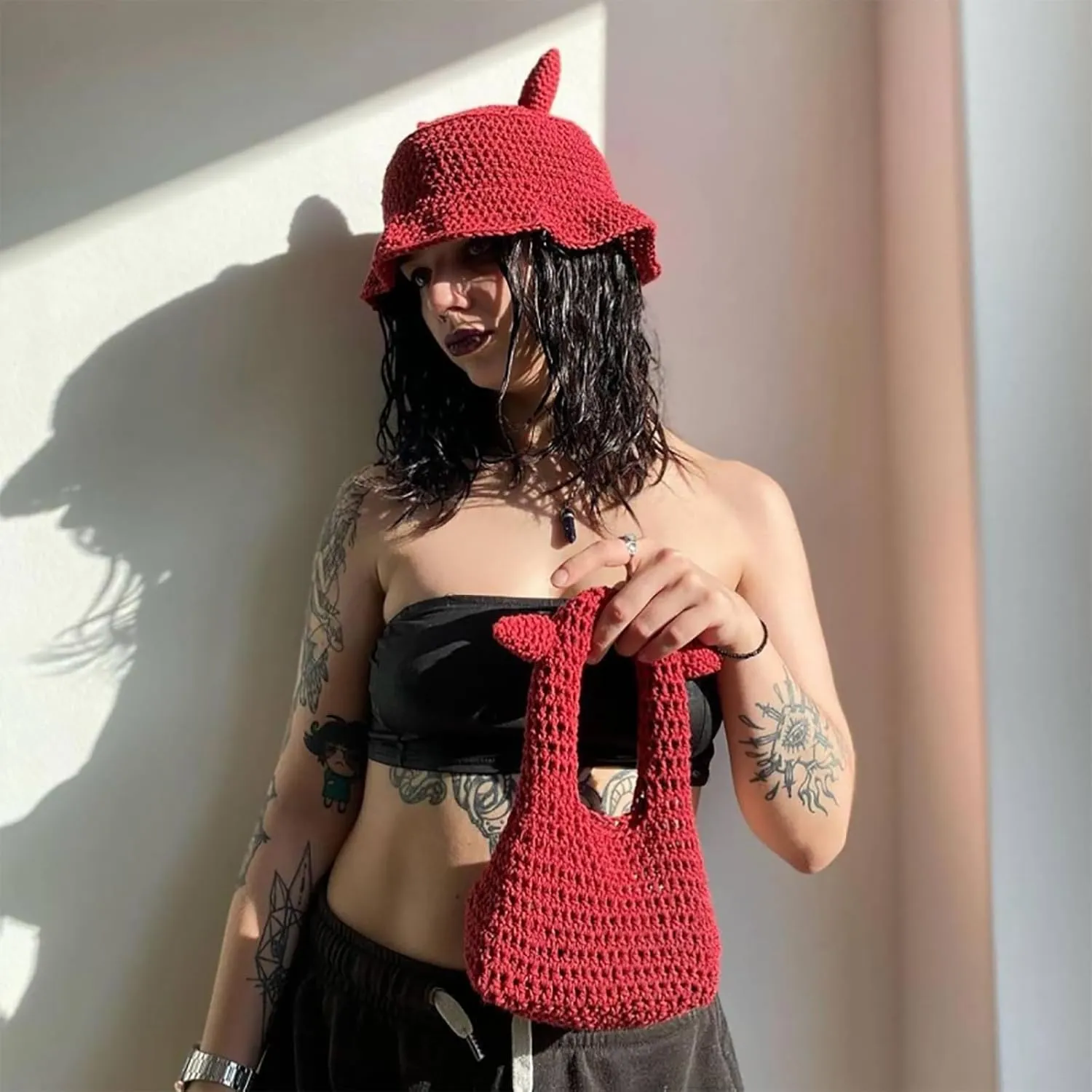 Bucket hat,Crochet Bucket Hat/Bag for Womens Knit Handmade Foldable Floppy Beach Hat Fashion Fisherman Casual