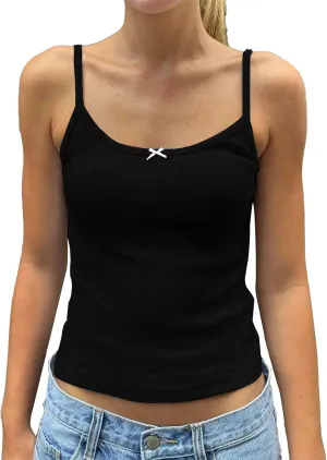 Camisole with Bowtie Front Womens Slim Fit Crop Tops Vintage Spaghetti Strap Camisole Tank Tops