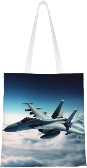Canvas Tote Bag Aesthetic for Women Aircraft Fighter Jets Shopping Bags Large Tote Shoulder Bag Reusable Grocery Bags Hobo Bags Casual Handbags Cute Cloth Bags Birthday Gifts