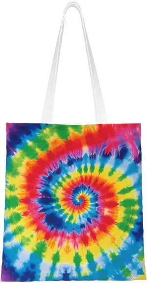 Canvas Tote Bag Aesthetic for Women tie dye rainbow Shopping Bags Large Tote Shoulder Bag Reusable Grocery Bags Hobo Bags Casual Handbags Cute Cloth Bags Birthday Gifts