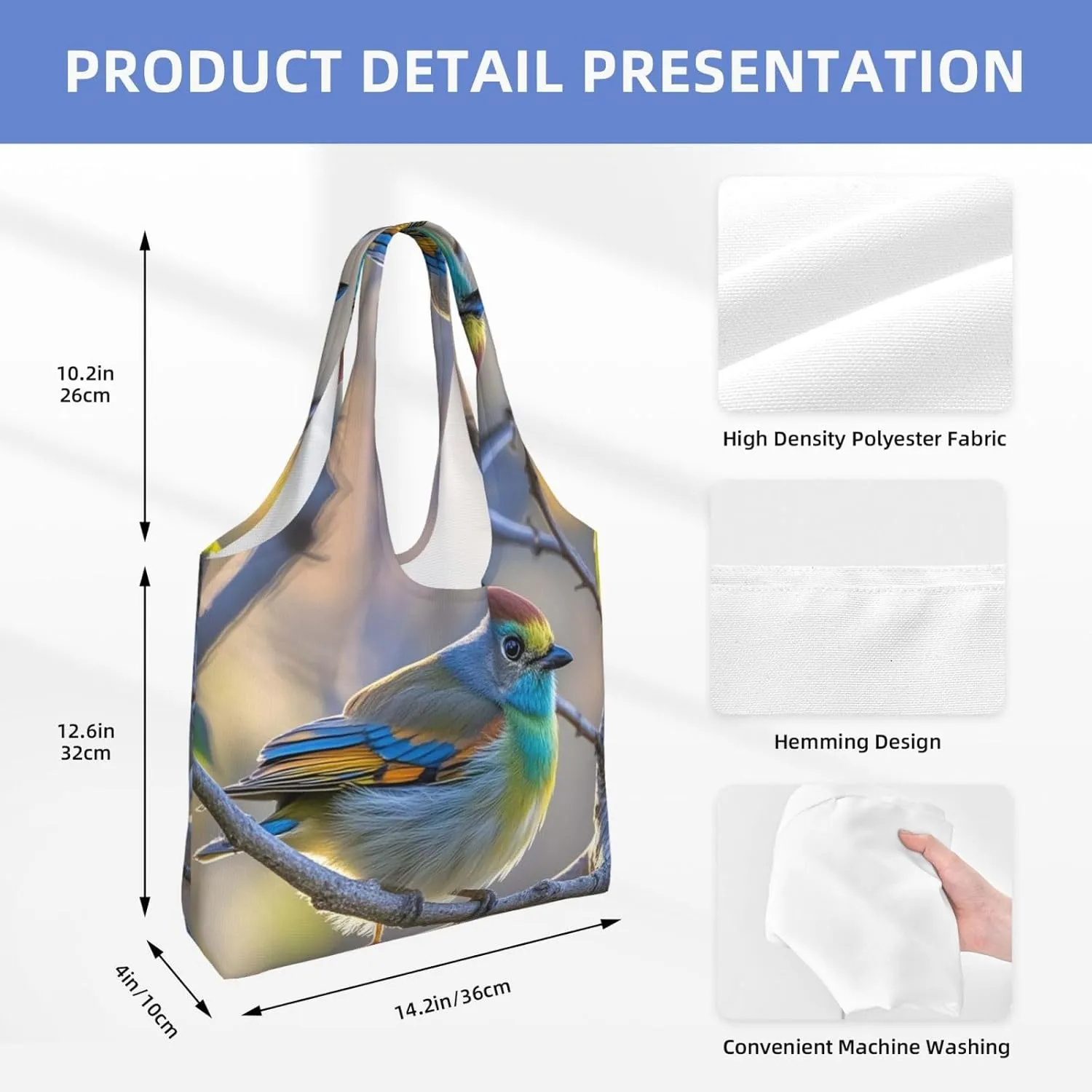 Canvas Tote Bag Reusable Grocery Bags Lightweight Handbag blue and white Tote Bag for Shopping Cloth Bags