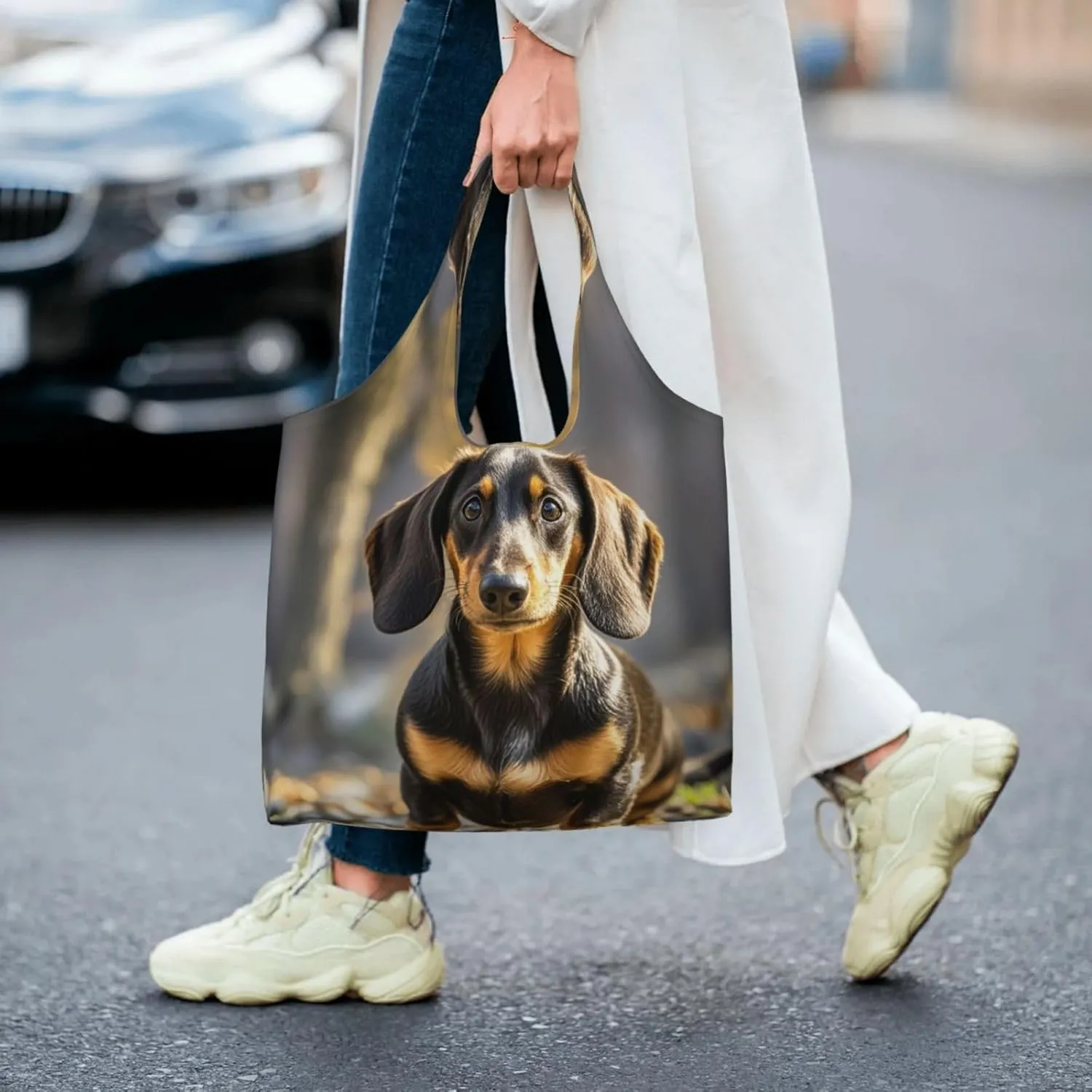 Canvas Tote Bag Reusable Grocery Bags Lightweight Handbag Cute Black Pug Dog Tote Bag for Shopping Cloth Bags