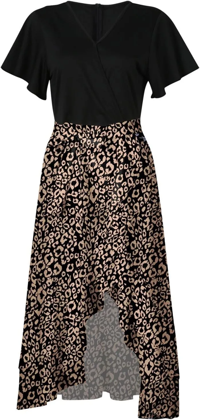 Ceboyel Women High Low Ruffle Spring Dresses Floral Causal Maxi Dress Short Sleeve Long Dresses Teacher Summer Clothing 2023