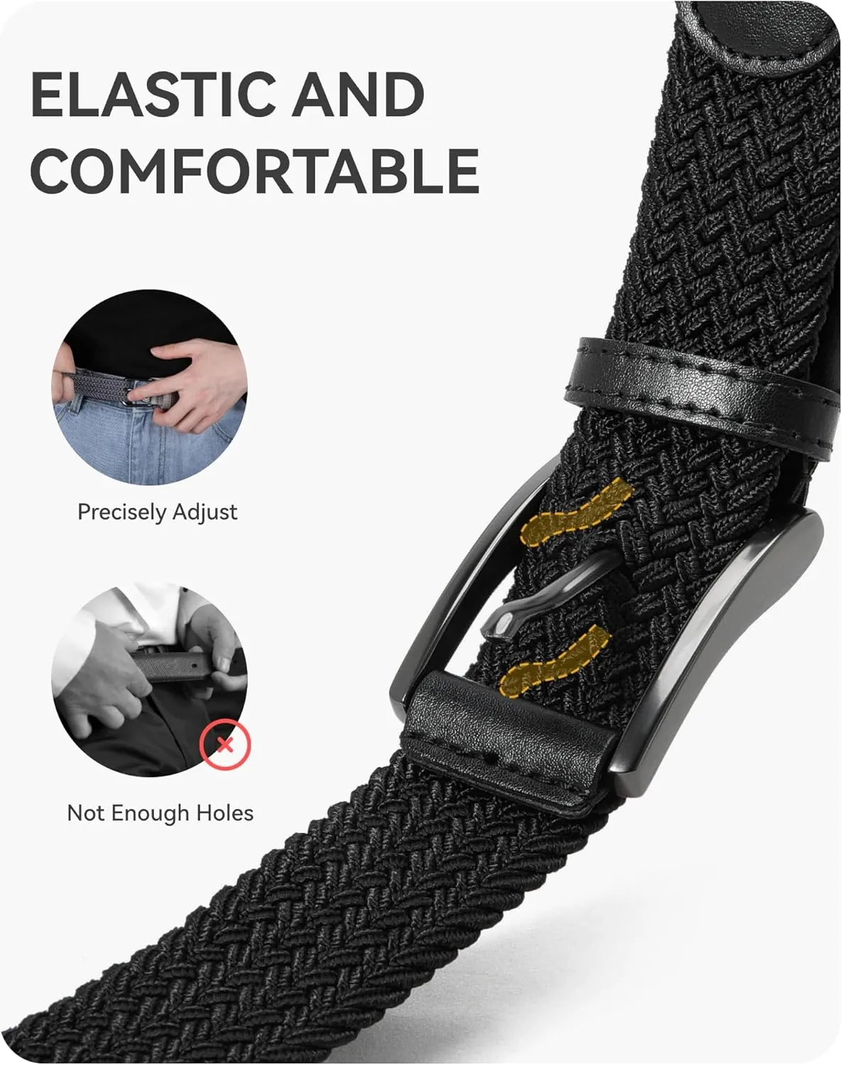 CHAOREN Golf Belts for Men - 1 3/8" Elastic Braided Stretch Mens Belts Casual - Fit Golf Pants Jeans Shorts