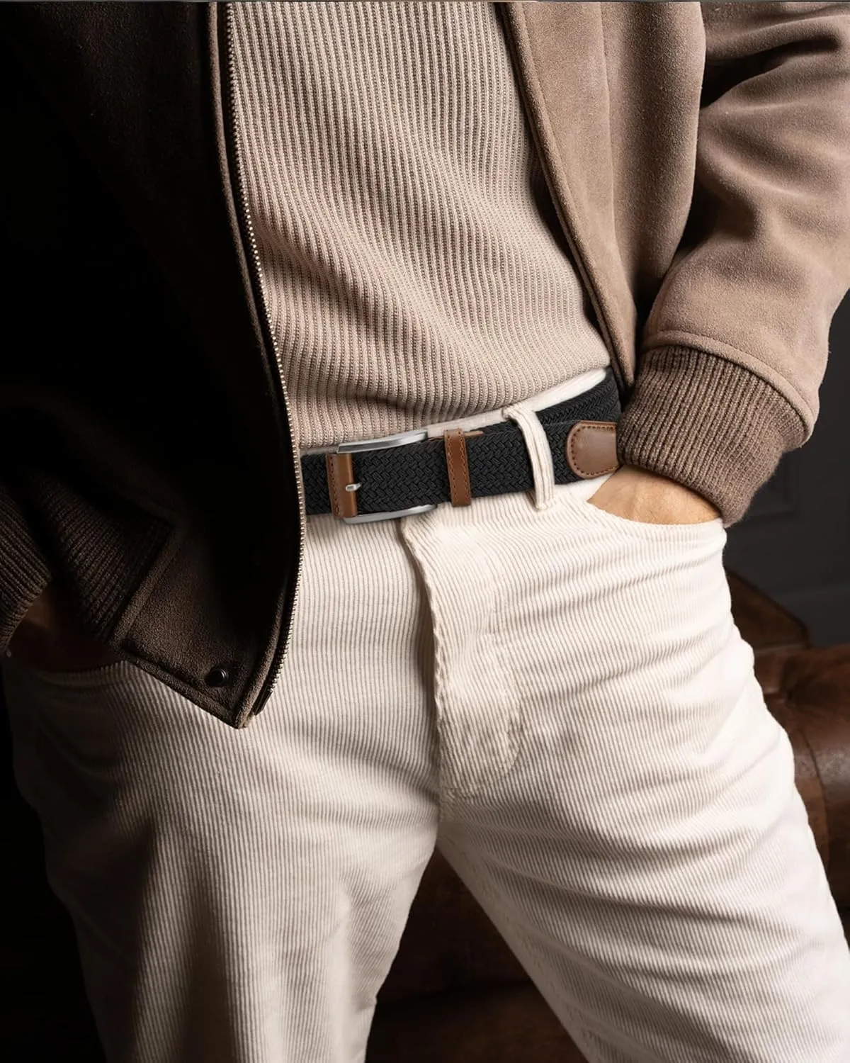 CHAOREN Golf Belts for Men - 1 3/8" Elastic Braided Stretch Mens Belts Casual - Fit Golf Pants Jeans Shorts