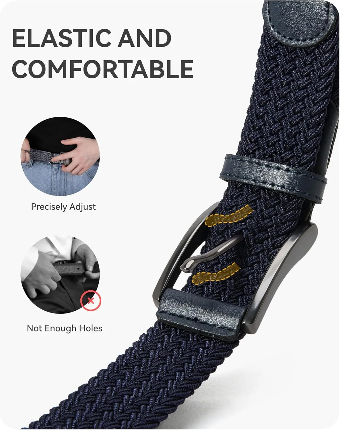 CHAOREN Golf Belts for Men - 1 3/8" Elastic Braided Stretch Mens Belts Casual - Fit Golf Pants Jeans Shorts