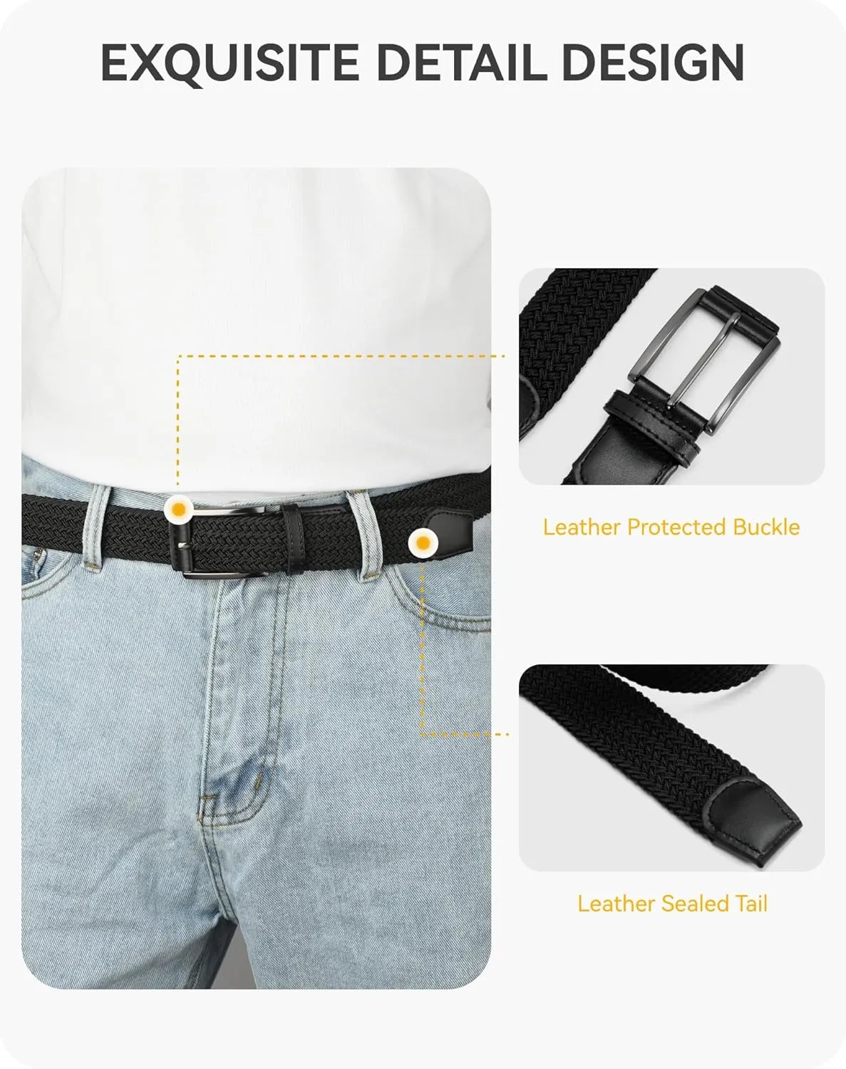 CHAOREN Golf Belts for Men - 1 3/8" Elastic Braided Stretch Mens Belts Casual - Fit Golf Pants Jeans Shorts
