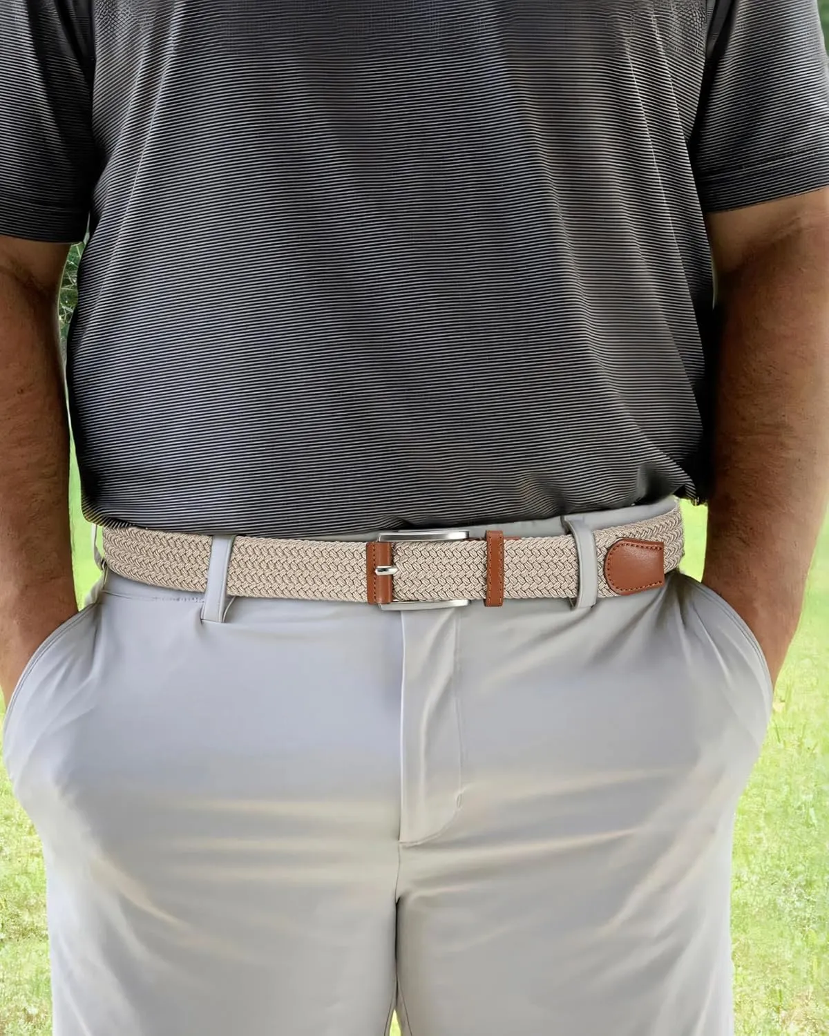 CHAOREN Golf Belts for Men - 1 3/8" Elastic Braided Stretch Mens Belts Casual - Fit Golf Pants Jeans Shorts