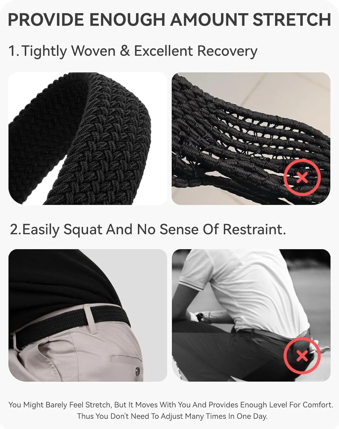 CHAOREN Golf Belts for Men - 1 3/8" Elastic Braided Stretch Mens Belts Casual - Fit Golf Pants Jeans Shorts