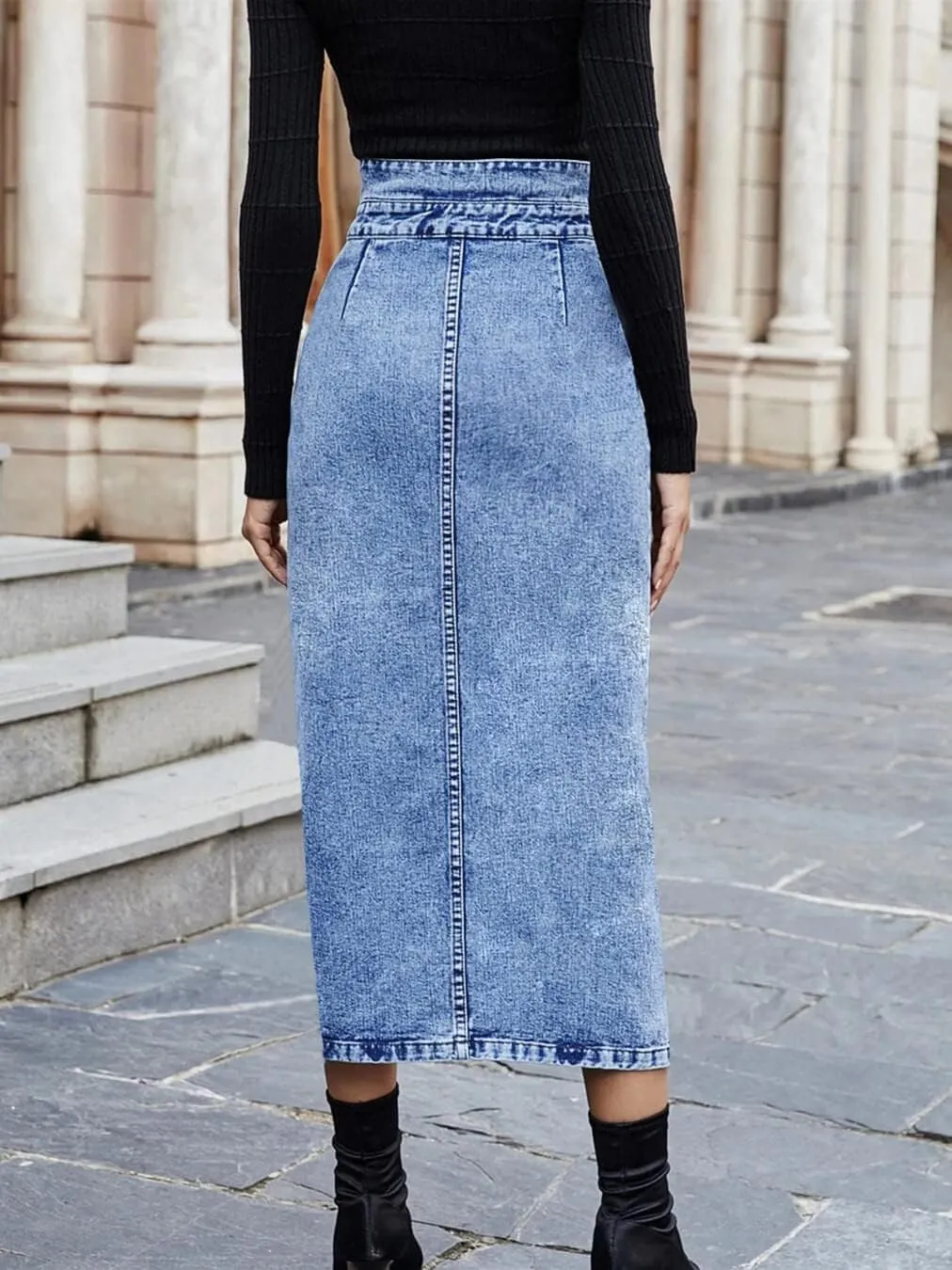 CHARTOU Women's Distressed Denim Jean High Waist Bodycon Pencil Slit Long Skirt