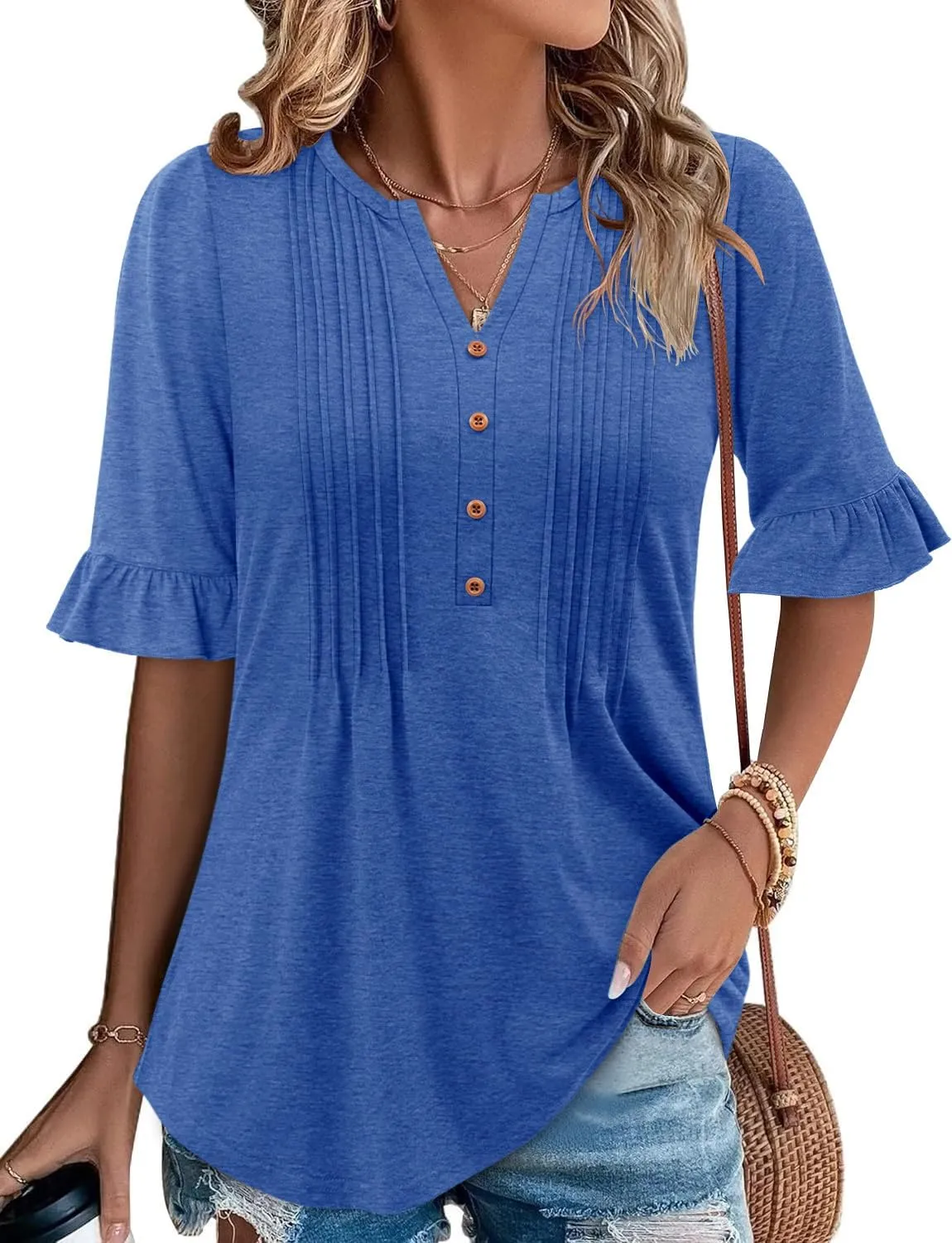 CHICZONE Womens 3/4 Length Bell Sleeve Tops Loose Summer Tunic Shirts Dressy Casual Blouses