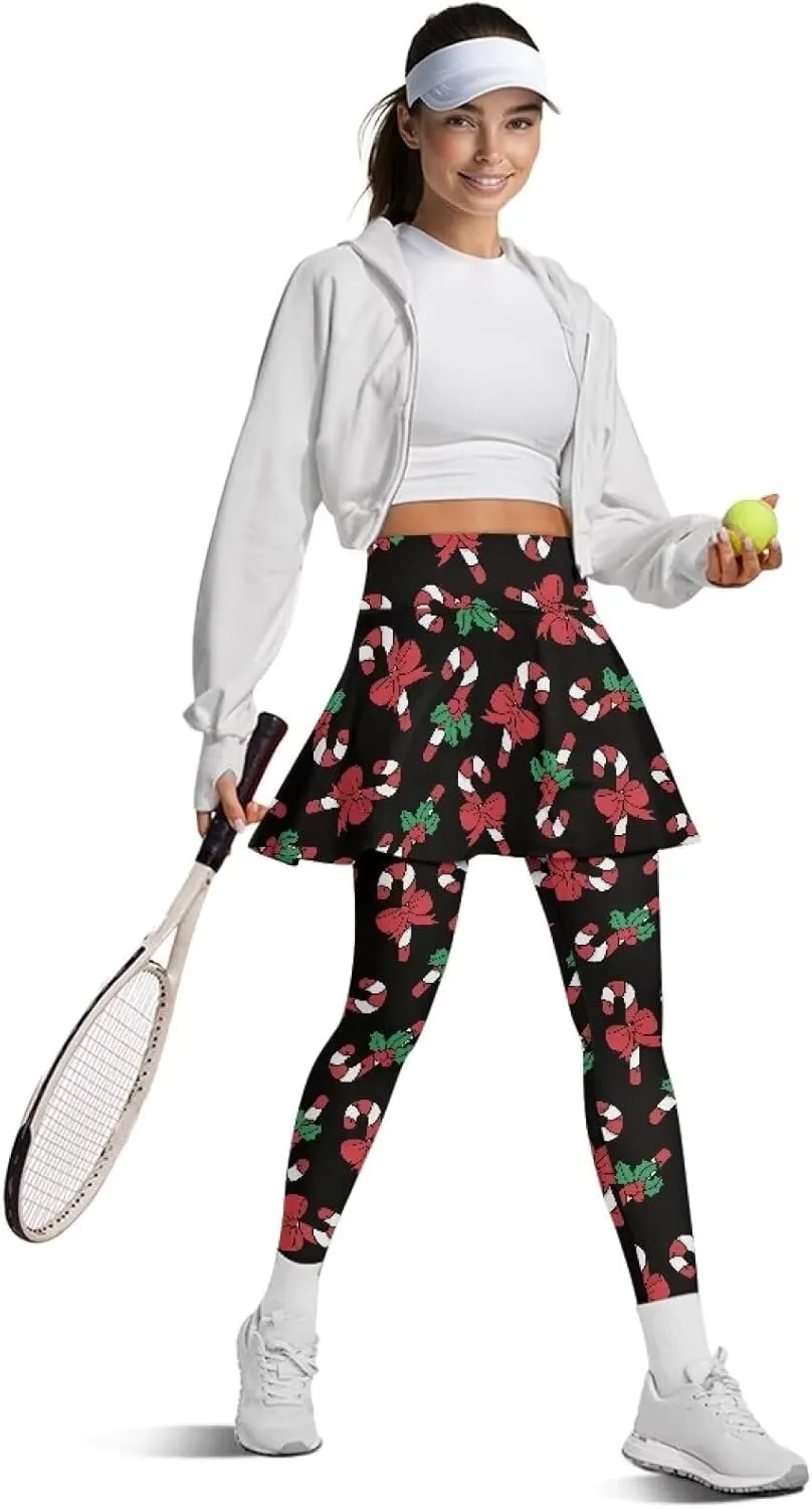 Christmas Skirted Leggings for Women Tennis Skirt with Leggings Plus Size Golf Yoga Skorts Pants Clothes