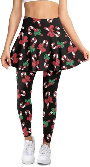 Christmas Skirted Leggings for Women Tennis Skirt with Leggings Plus Size Golf Yoga Skorts Pants Clothes