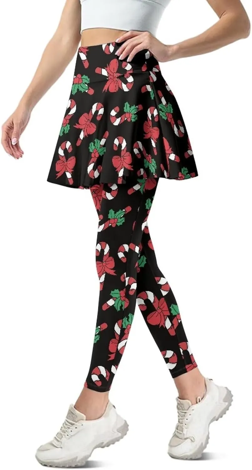 Christmas Skirted Leggings for Women Tennis Skirt with Leggings Plus Size Golf Yoga Skorts Pants Clothes