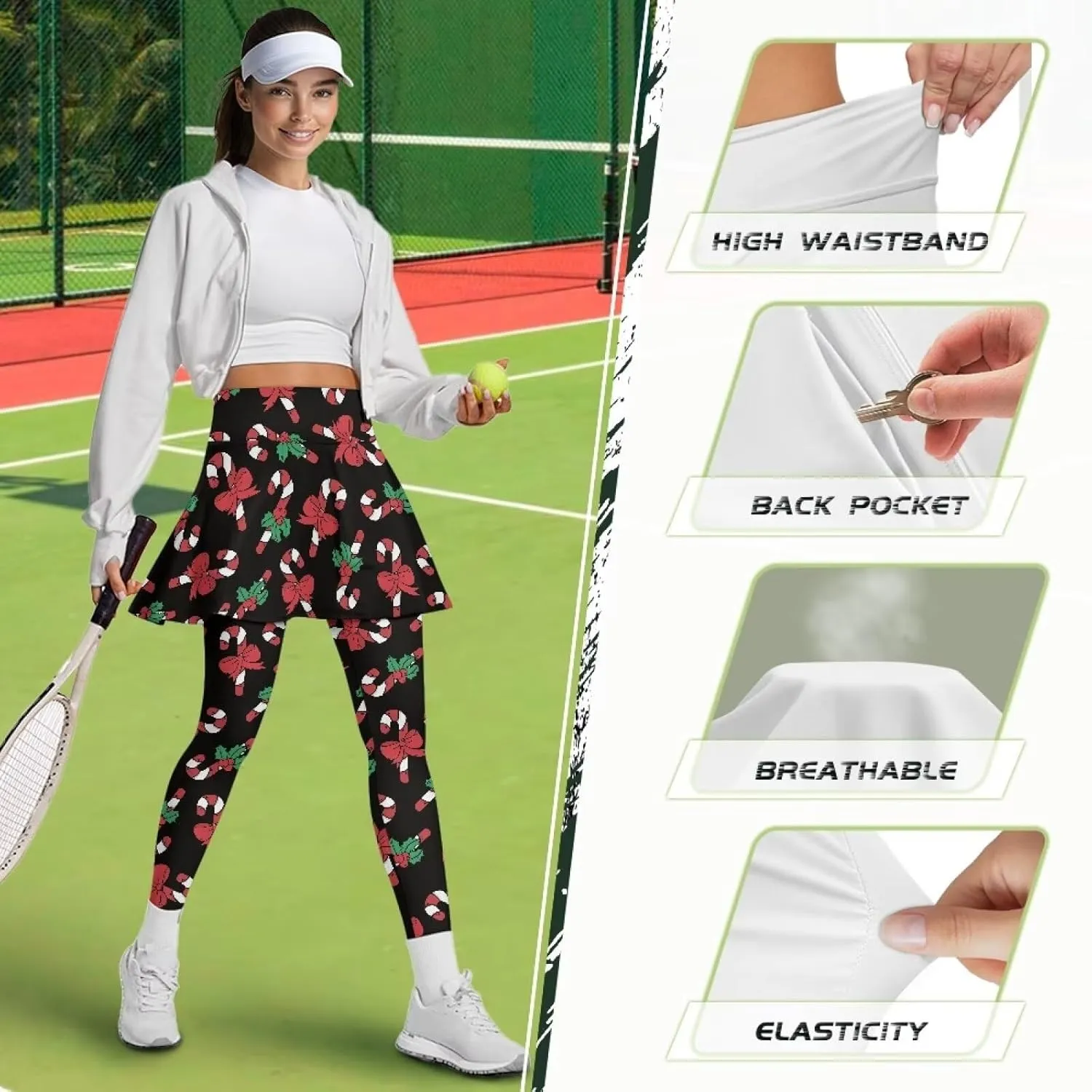 Christmas Skirted Leggings for Women Tennis Skirt with Leggings Plus Size Golf Yoga Skorts Pants Clothes
