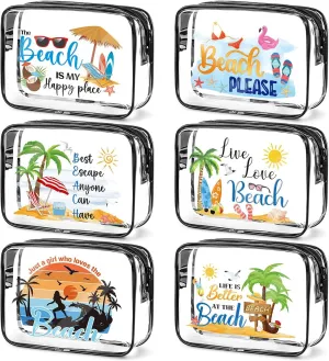 Clear Makeup Bags Gifts - 6 pcs Beach Cosmetic Bags Gifts for Women Teacher Dancer Nurse Friends Summer Beach Vacation Essentials Waterproof Travel Toiletry Organizer Foldable Zipper Pouches