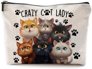 Crazy Cat Lady Makeup Bag, Crazy Cat Lady Gifts, Cute Cat Gifts, Cat Gifts for Women Cat Lovers, Cat Mom Gifts, Funny Cat Small Makeup Cosmetic Bag Pouch for Purse