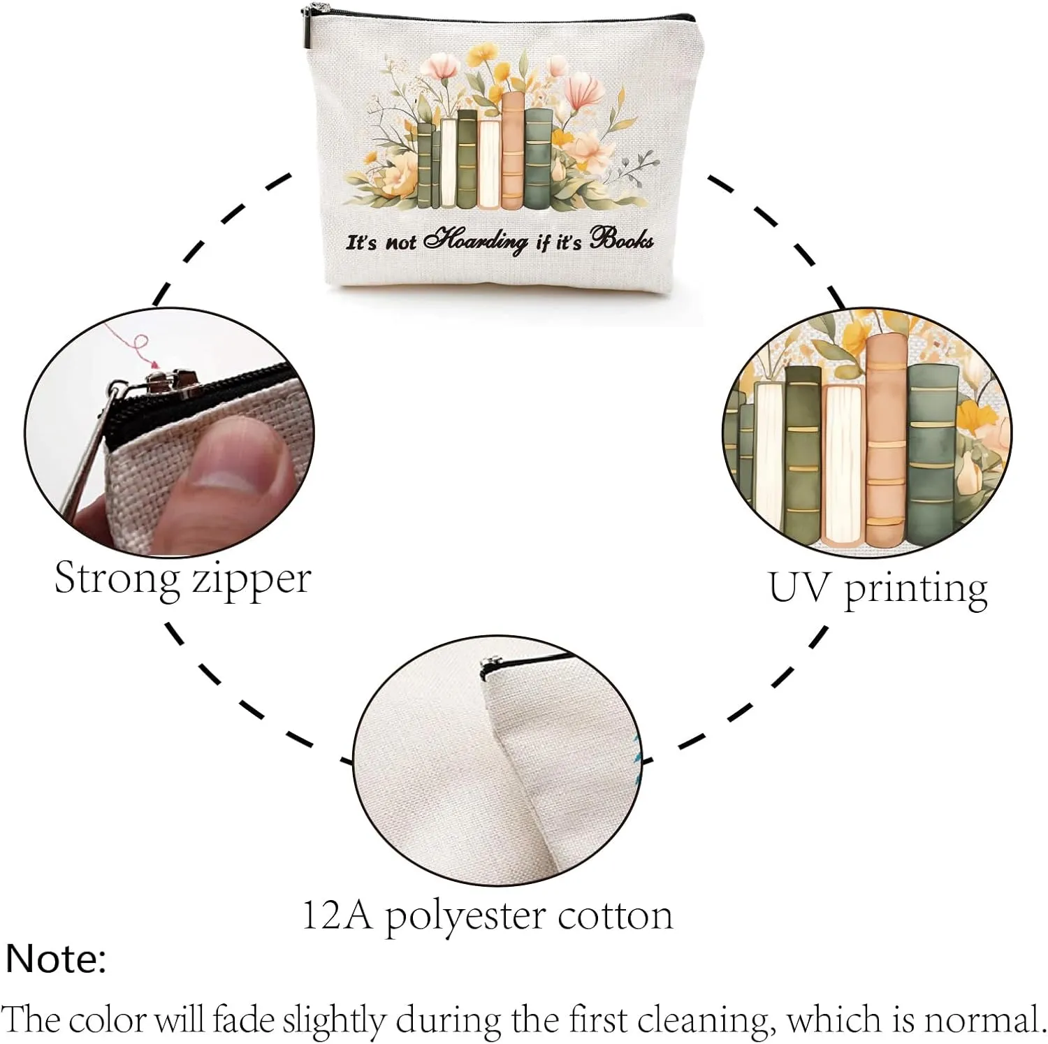 CREATCABIN Makeup Bags for Purse Multi-Function Cosmetic Bag with Zipper Toiletry Travel Washing Bag Make Up Organizer Tool Pouch Large Storage Bags for Women 10x7Inch-It's Not Hoarding if It's Books