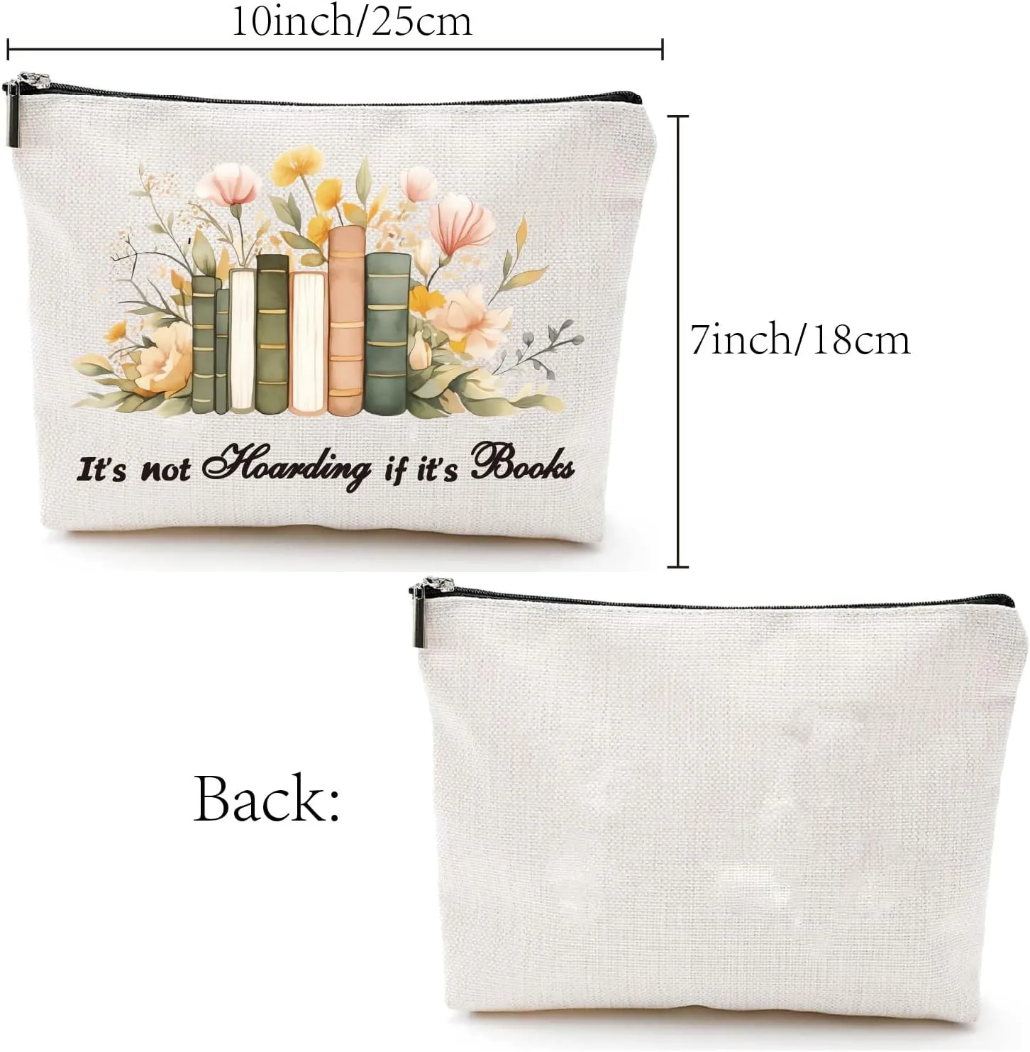 CREATCABIN Makeup Bags for Purse Multi-Function Cosmetic Bag with Zipper Toiletry Travel Washing Bag Make Up Organizer Tool Pouch Large Storage Bags for Women 10x7Inch-It's Not Hoarding if It's Books