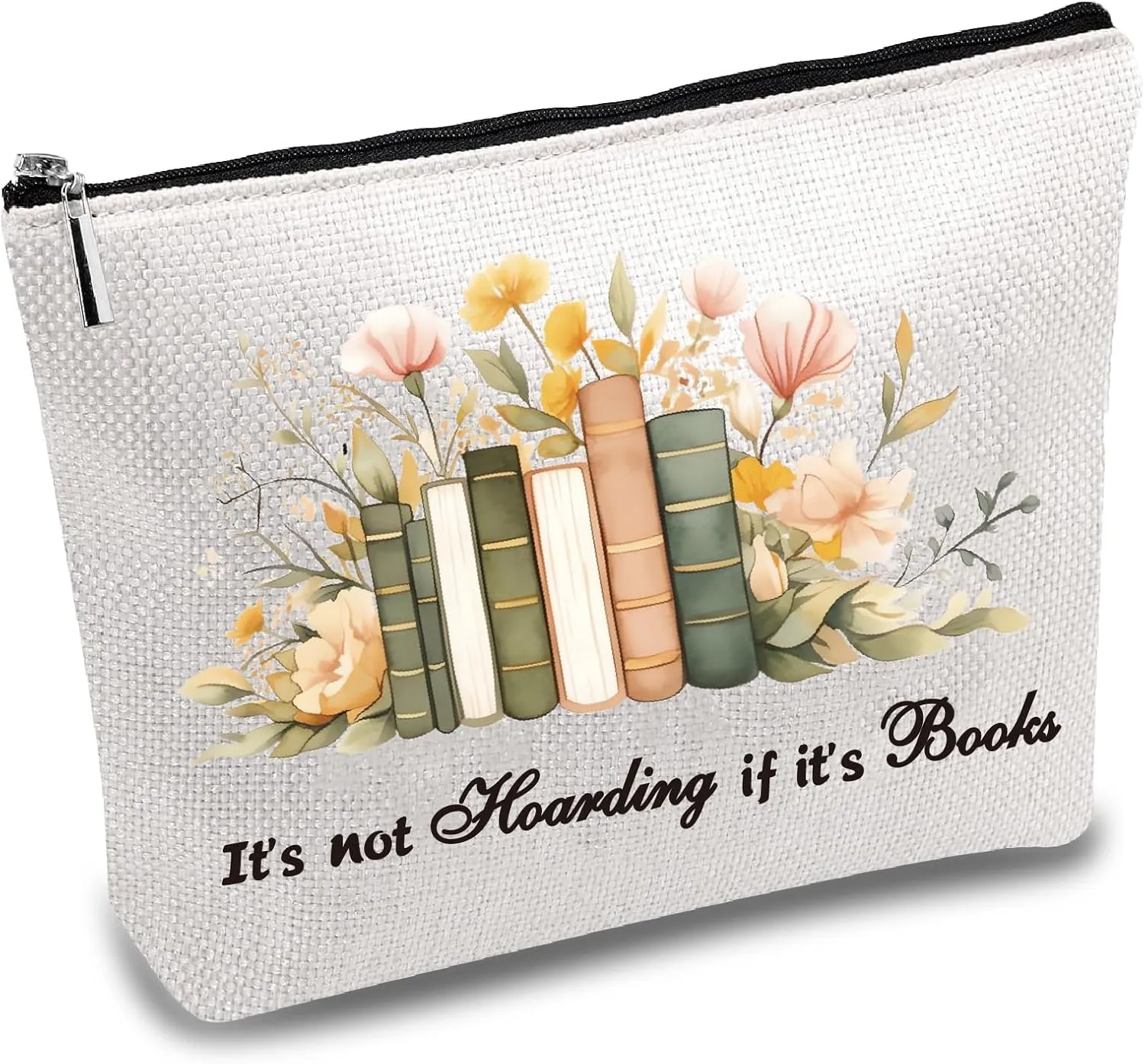 CREATCABIN Makeup Bags for Purse Multi-Function Cosmetic Bag with Zipper Toiletry Travel Washing Bag Make Up Organizer Tool Pouch Large Storage Bags for Women 10x7Inch-It's Not Hoarding if It's Books