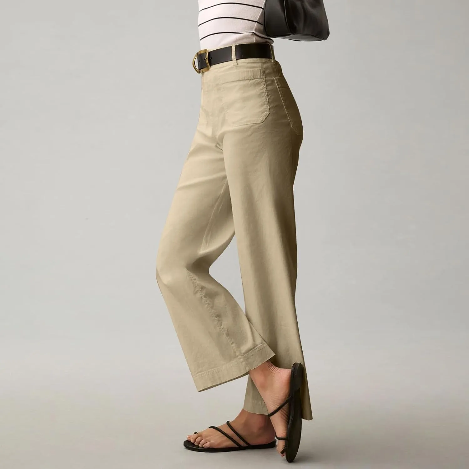 Cropped Pants for Women Stretch Straight Wide Leg High Waisted Business Work Chino Trousers Jeans with Pockets