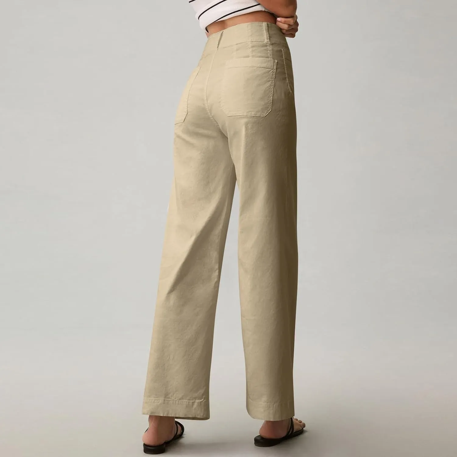 Cropped Pants for Women Stretch Straight Wide Leg High Waisted Business Work Chino Trousers Jeans with Pockets