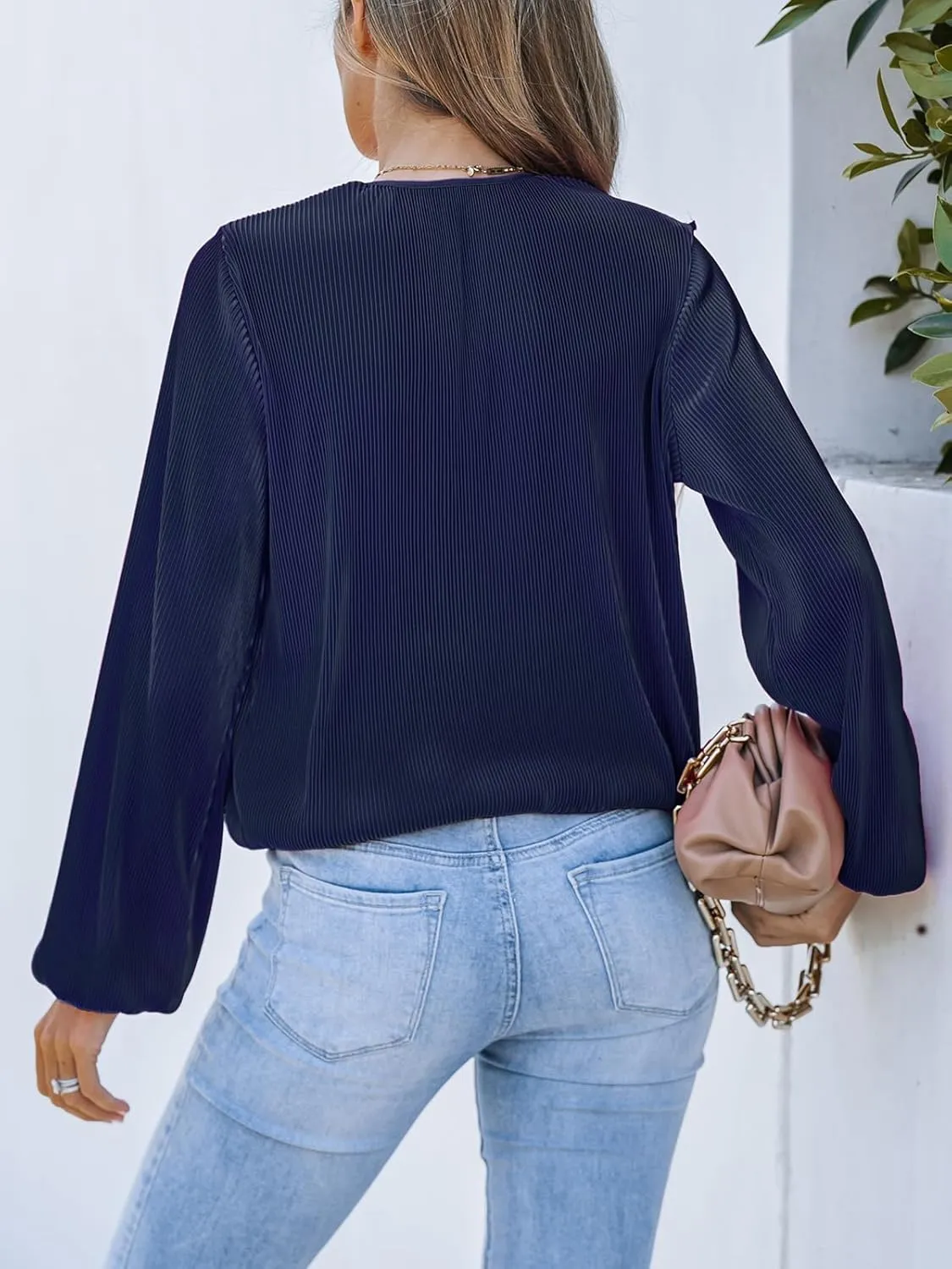 CUPSHE Women Long Lantern Sleeve Shirts Tops Dressy Casual Loose Fit V Neck Blouses