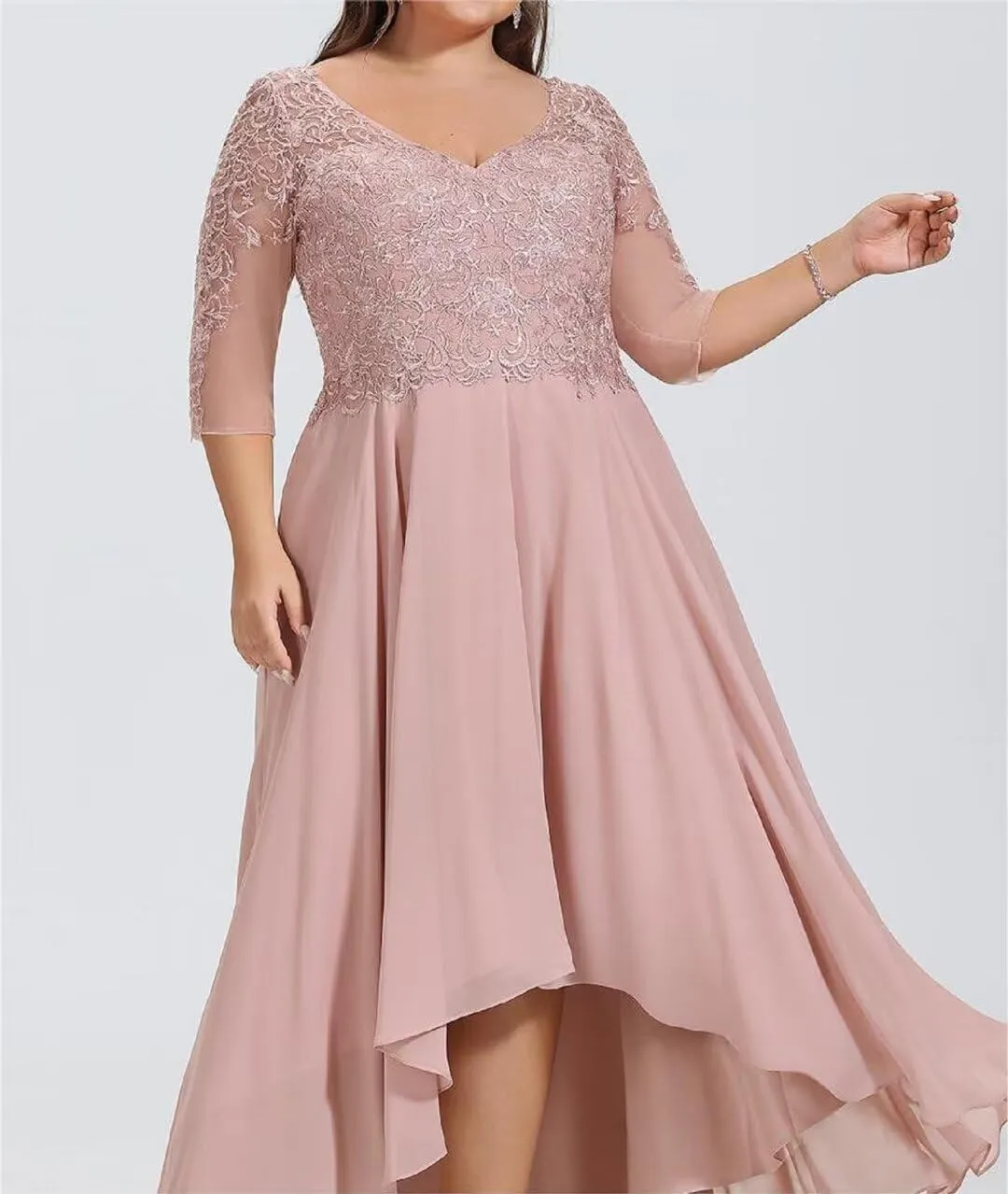 Dexinyuan 3/4 Sleeve Mother of The Bride Dresses for Wedding Lace Chiffon Tea Length Formal Party Gowns