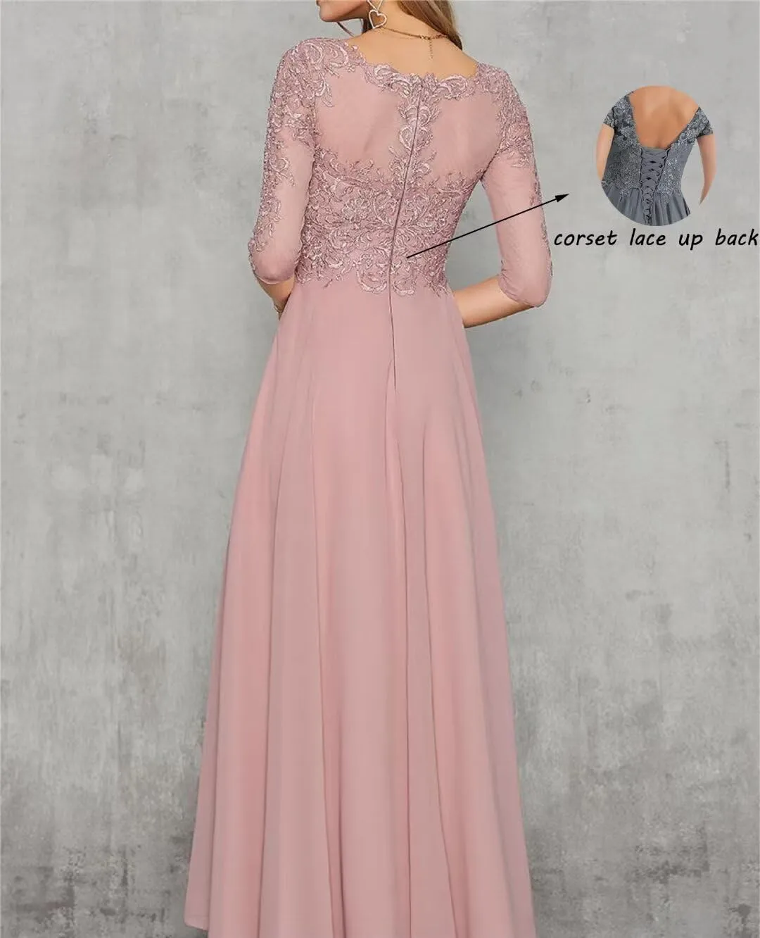 Dexinyuan 3/4 Sleeve Mother of The Bride Dresses for Wedding Lace Chiffon Tea Length Formal Party Gowns
