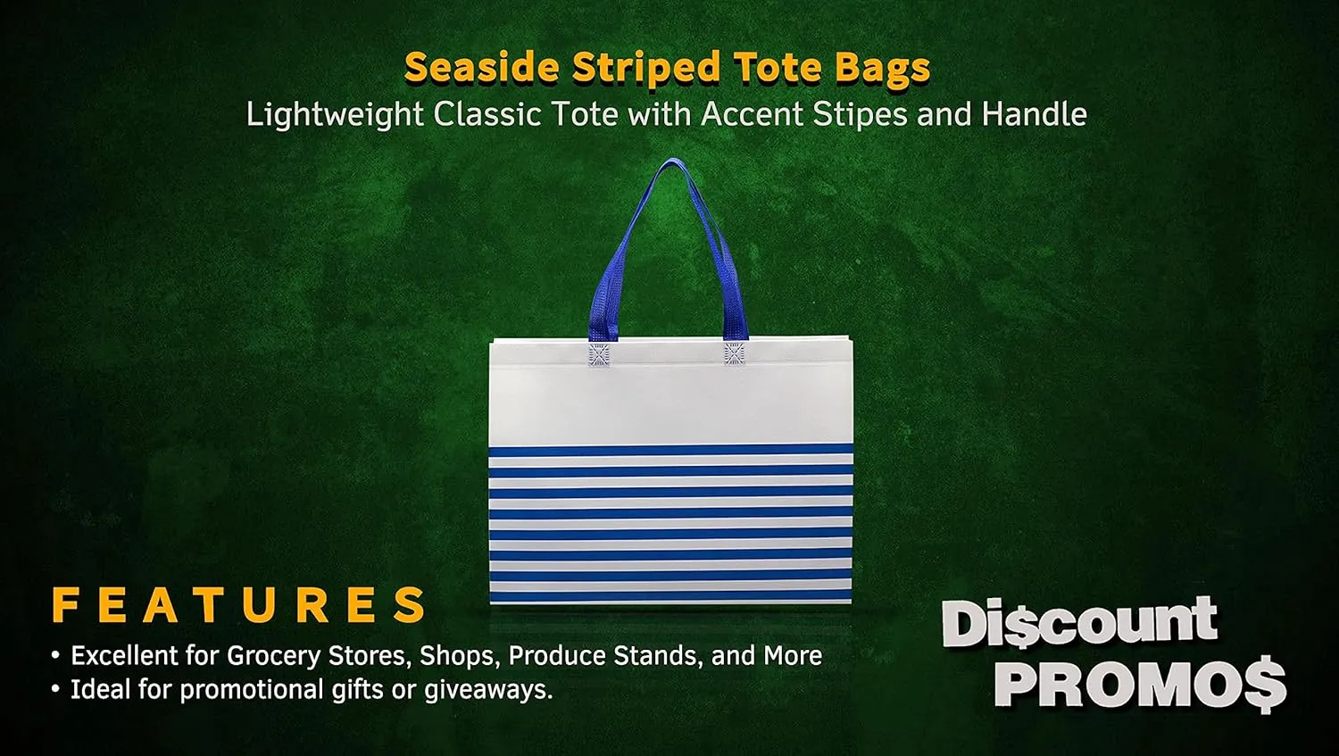 DISCOUNT PROMOS 10 Seaside Striped Tote Bags Set - Non Woven, Big, Vibrant, Reusable - Blue