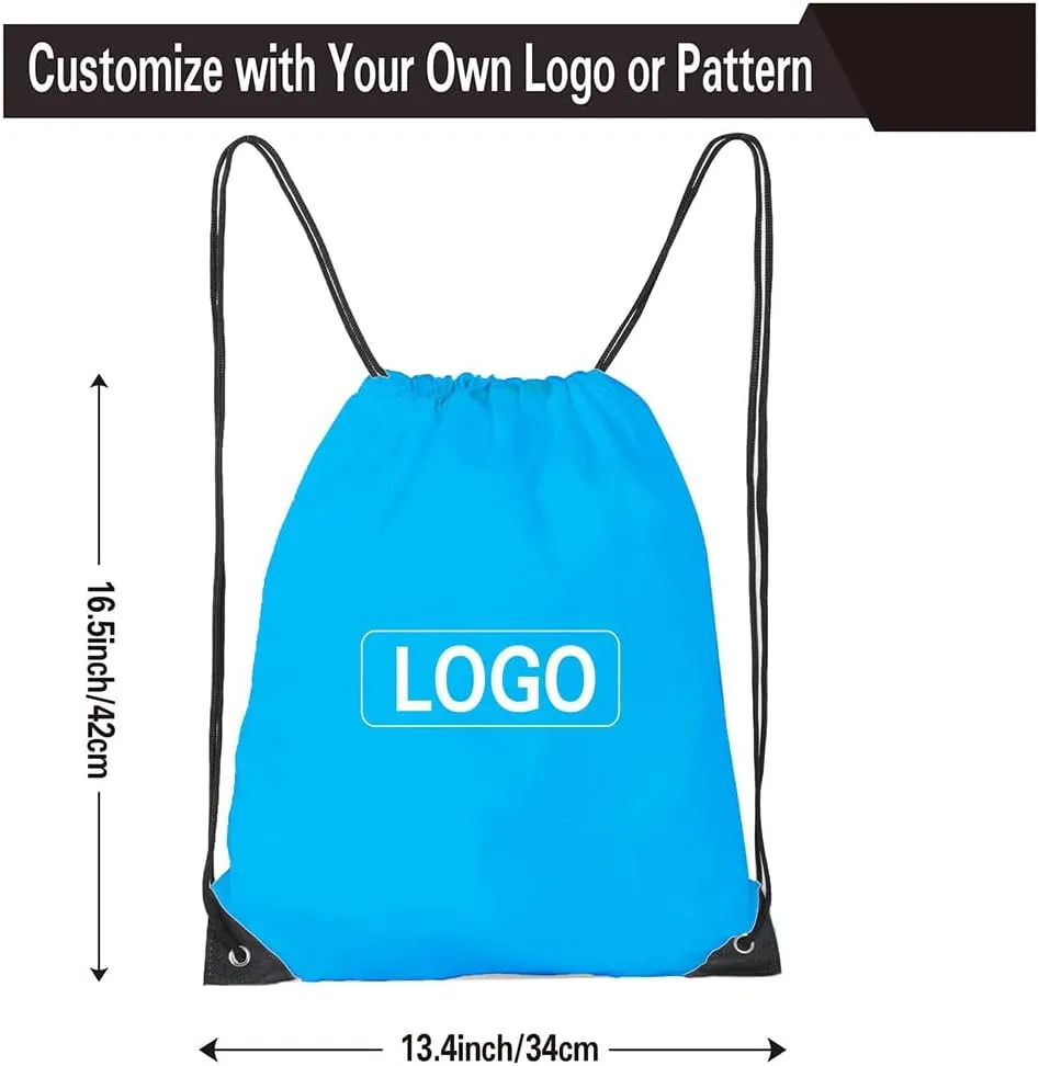 Drawstring Backpack, 16 Pcs Bulk Draw String Bags, Polyester Cinch Bag for Sport Gym, Sky Blue