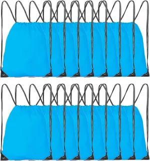 Drawstring Backpack, 16 Pcs Bulk Draw String Bags, Polyester Cinch Bag for Sport Gym, Sky Blue