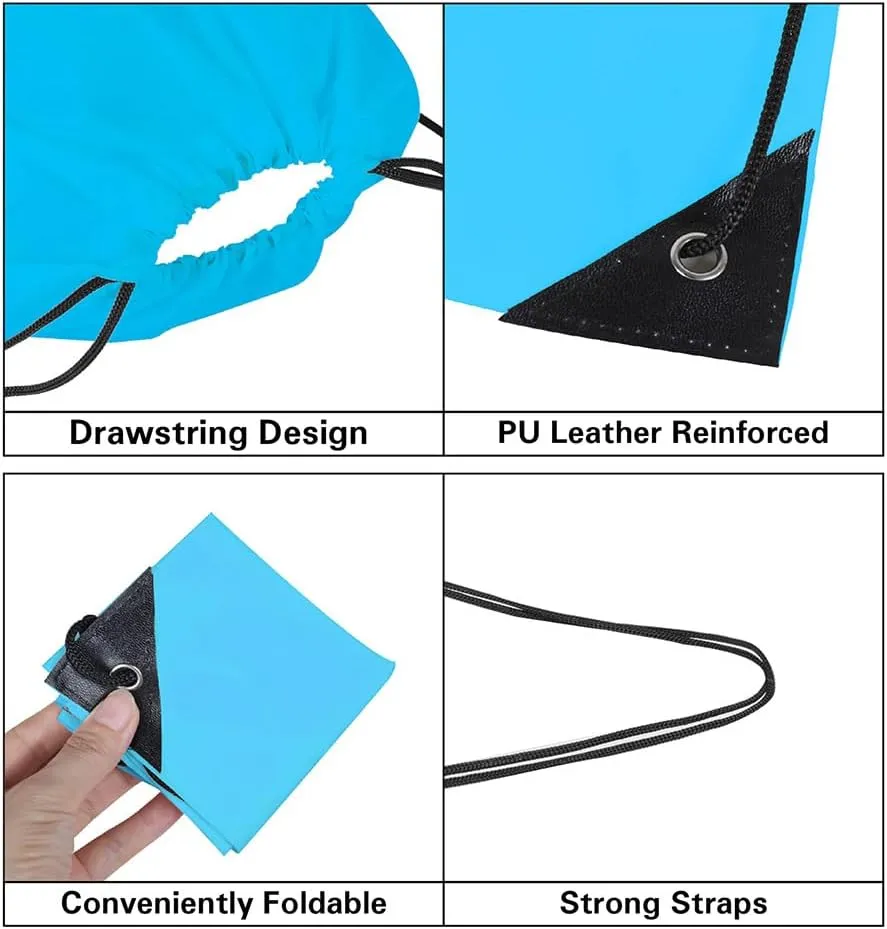 Drawstring Backpack, 16 Pcs Bulk Draw String Bags, Polyester Cinch Bag for Sport Gym, Sky Blue