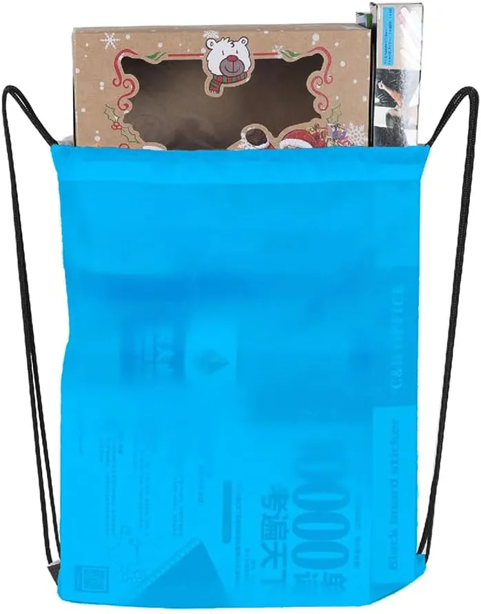Drawstring Backpack, 16 Pcs Bulk Draw String Bags, Polyester Cinch Bag for Sport Gym, Sky Blue