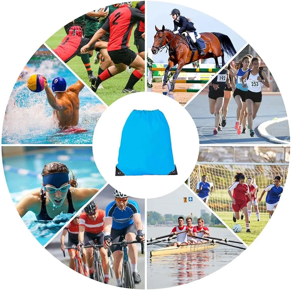 Drawstring Backpack, 16 Pcs Bulk Draw String Bags, Polyester Cinch Bag for Sport Gym, Sky Blue