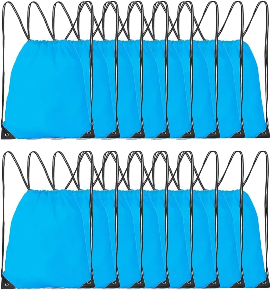 Drawstring Backpack, 16 Pcs Bulk Draw String Bags, Polyester Cinch Bag for Sport Gym, Sky Blue