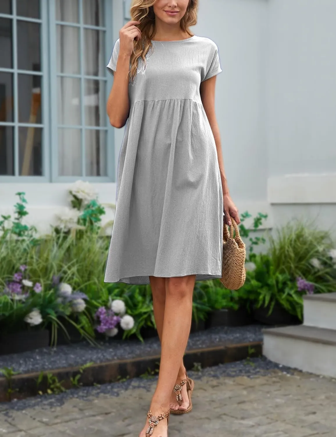 Dresses for Women Casual Cap Sleeve Boat Neck Tshirt Dress Midi Dress with Pockets Hawaiian Dresses for Women