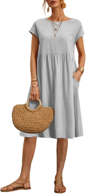 Dresses for Women Casual Cap Sleeve Boat Neck Tshirt Dress Midi Dress with Pockets Hawaiian Dresses for Women