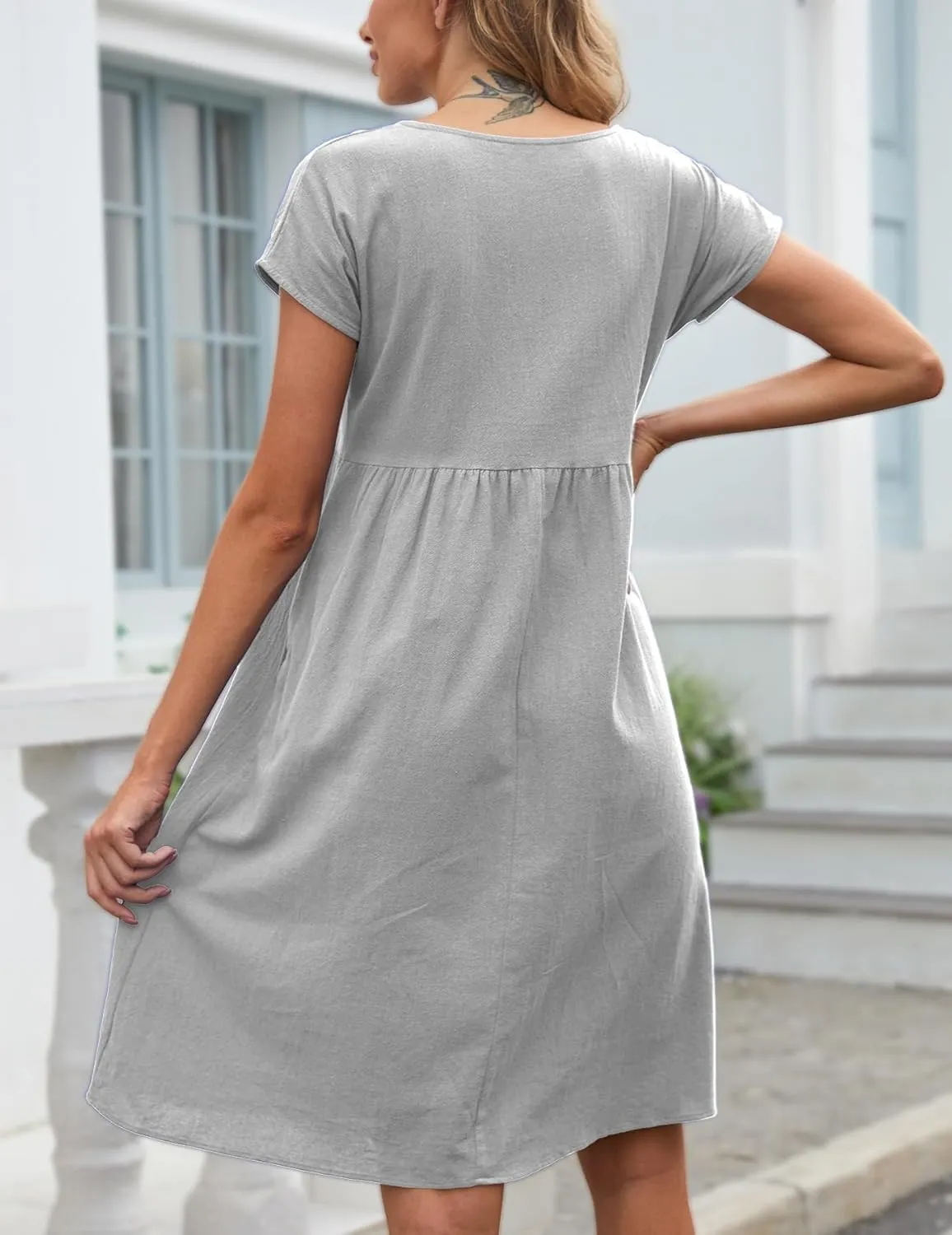 Dresses for Women Casual Cap Sleeve Boat Neck Tshirt Dress Midi Dress with Pockets Hawaiian Dresses for Women