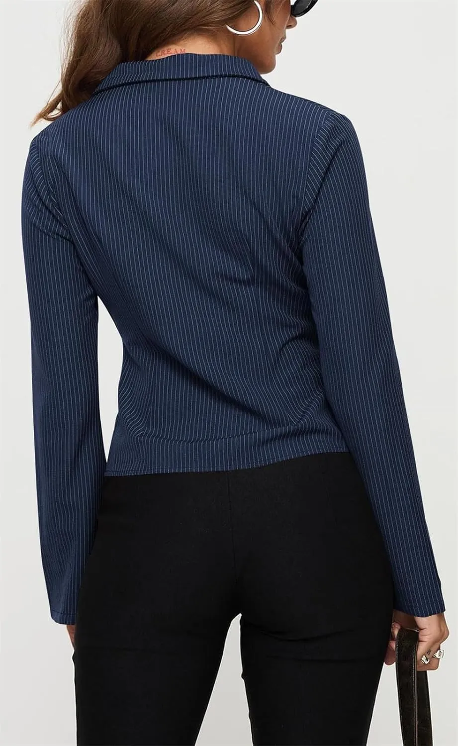 ECHOINE Women Button Down Shirts Long Sleeves Slim Fitted Casual Collared Blouses Work Striped Tops