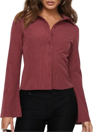 ECHOINE Women Button Down Shirts Long Sleeves Slim Fitted Casual Collared Blouses Work Striped Tops