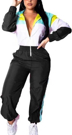 EOSIEDUR Women's Pullover Hoodies Jumpsuit Zipper Jacket Windbreaker Elastic Waistband Pants One Piece Outfits Tracksuit Set
