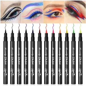 evpct 12Pcs Matte Waterproof Colored Colorful Rainbow Liquid Eyeliner Liner Color Pen Set,Bright Pink Red Purple Blue Black Liquid Eyeliner Colorful Pencil Set for Women delineador de ojos de colores